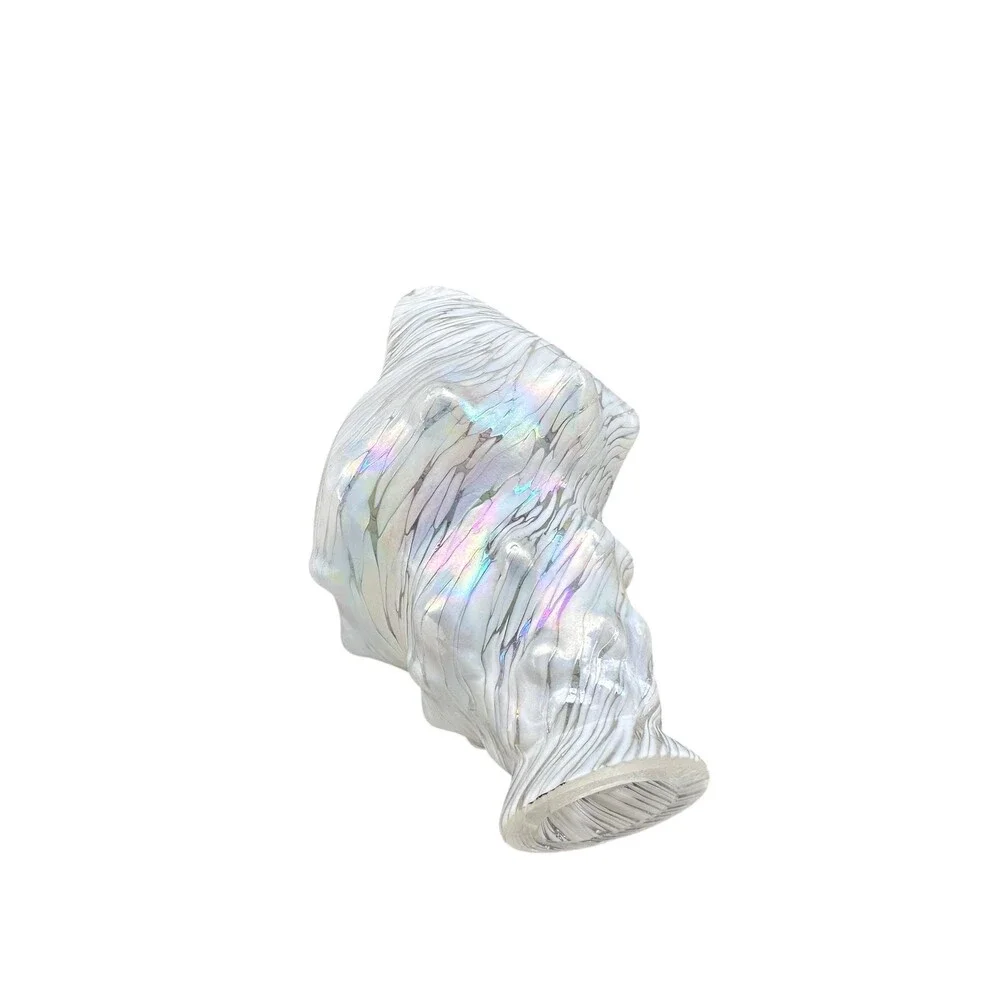 Iridescent Glass Conch Shell Vase Pearlescent Art Glass Seashell Sculpture